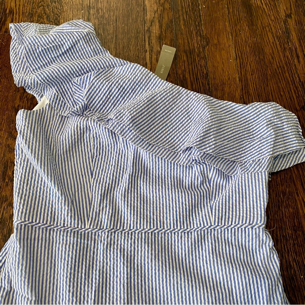 J.Crew cotton One-Shoulder Blue Striped Dress size 6 - Picture 2 of 5